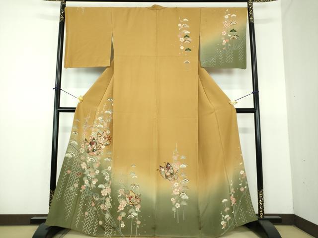 平和屋着物●訪問着　舞桜蝶文　暈し染め　金銀彩　正絹　逸品　DABE5936ps