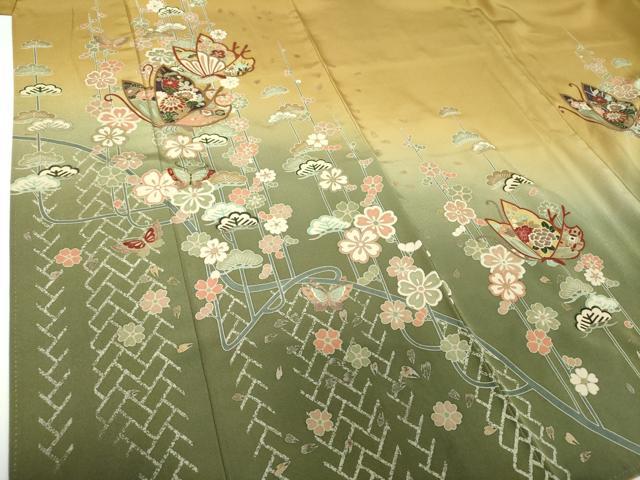平和屋着物●訪問着　舞桜蝶文　暈し染め　金銀彩　正絹　逸品　DABE5936ps