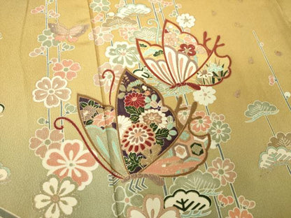 平和屋着物●訪問着　舞桜蝶文　暈し染め　金銀彩　正絹　逸品　DABE5936ps