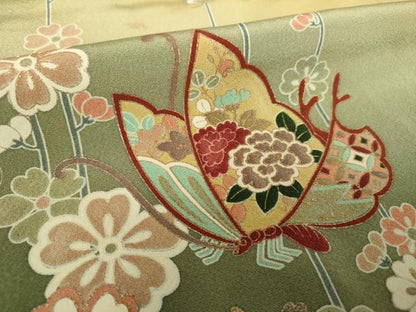 平和屋着物●訪問着　舞桜蝶文　暈し染め　金銀彩　正絹　逸品　DABE5936ps