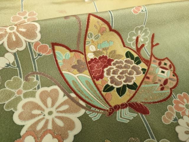 平和屋着物●訪問着　舞桜蝶文　暈し染め　金銀彩　正絹　逸品　DABE5936ps
