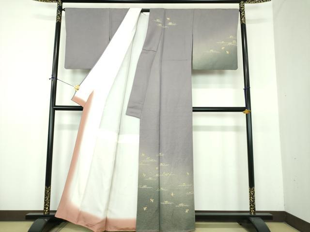 平和屋着物●訪問着　笹文　暈し染め　金通し地　正絹　逸品　DABE5942ps
