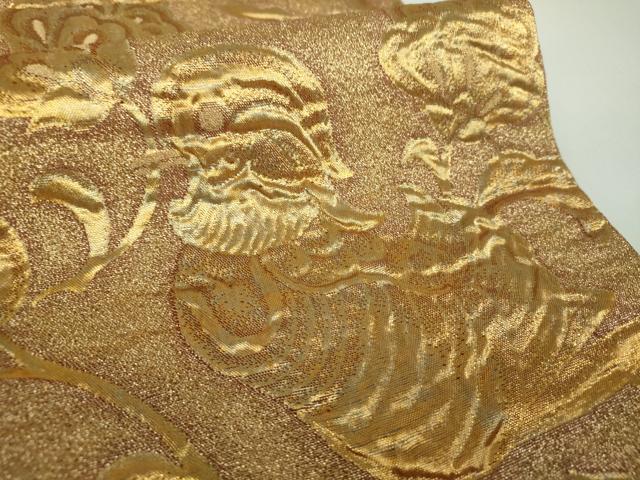 平和屋着物▼六通柄袋帯　ふくれ織　更紗花喰鳥　金銀糸　正絹　逸品　DABE5950ps