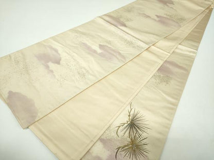 平和屋着物▼太鼓柄袋帯　総手刺繍　尾長鳥　金銀糸　正絹　逸品　DABE5958ps