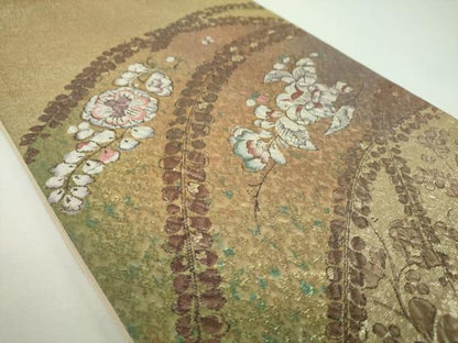 平和屋着物▼六通柄袋帯　ふくれ織　辻が花　金糸　正絹　逸品　DABE5970ps