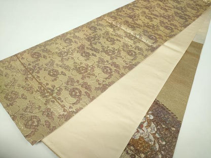 平和屋着物▼六通柄袋帯　ふくれ織　辻が花　金糸　正絹　逸品　DABE5970ps