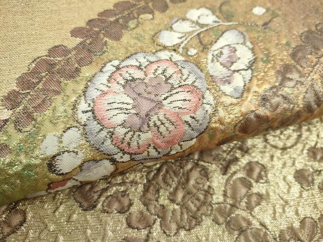 平和屋着物▼六通柄袋帯　ふくれ織　辻が花　金糸　正絹　逸品　DABE5970ps