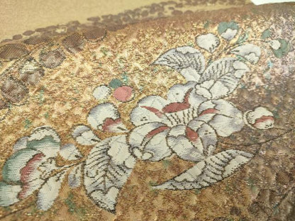 平和屋着物▼六通柄袋帯　ふくれ織　辻が花　金糸　正絹　逸品　DABE5970ps
