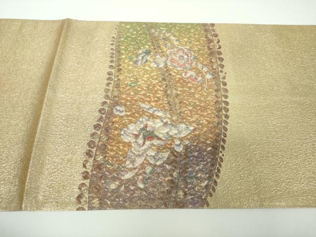 平和屋着物▼六通柄袋帯　ふくれ織　辻が花　金糸　正絹　逸品　DABE5970ps