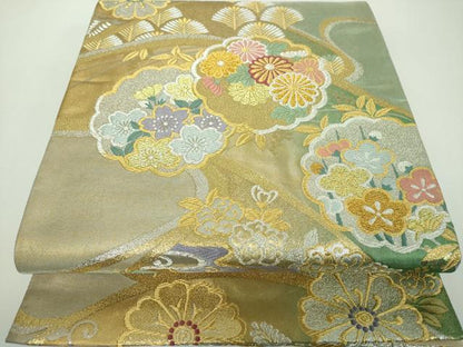 平和屋着物▼六通柄袋帯　唐織　松竹梅　吉祥花文　金銀糸　正絹　逸品　DABE5978ps