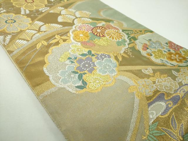 平和屋着物▼六通柄袋帯　唐織　松竹梅　吉祥花文　金銀糸　正絹　逸品　DABE5978ps