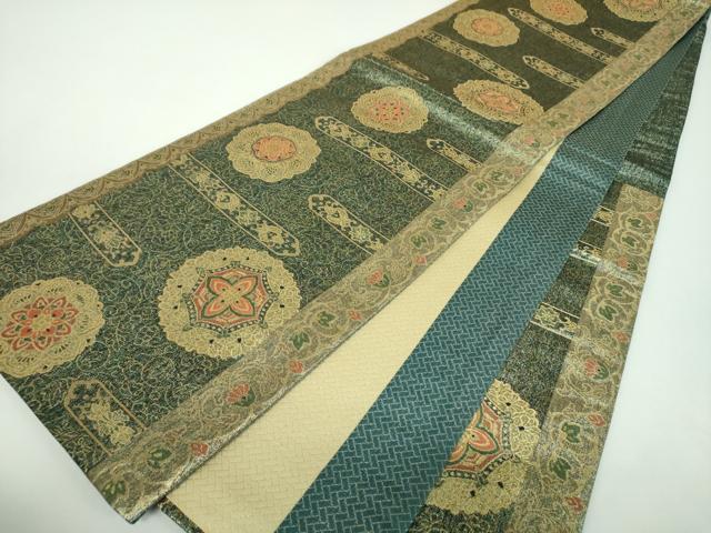平和屋着物▼六通柄袋帯　正倉院花紋　金糸　正絹　逸品　DABE5982ps