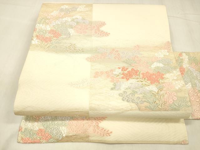 平和屋着物＊夏物 九寸名古屋帯 唐織 草花文 金糸 三越扱い 正絹 逸品 DABE6001cm