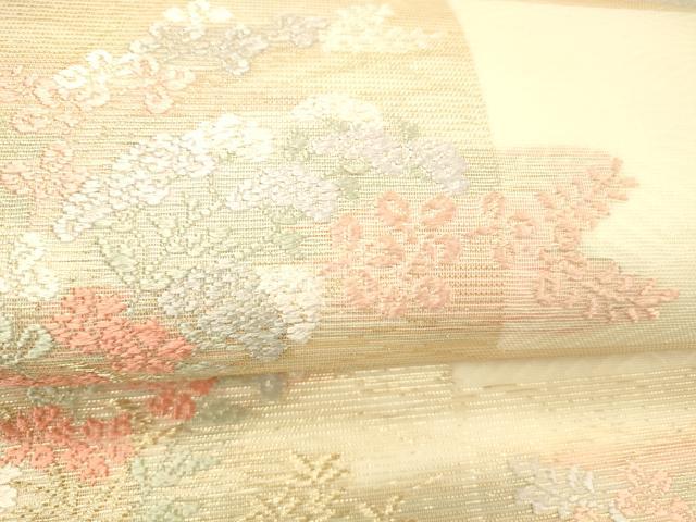 平和屋着物＊夏物 九寸名古屋帯 唐織 草花文 金糸 三越扱い 正絹 逸品 DABE6001cm