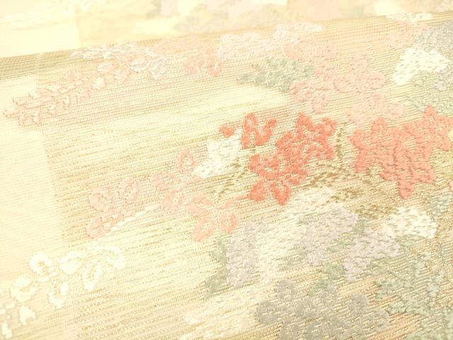 平和屋着物＊夏物 九寸名古屋帯 唐織 草花文 金糸 三越扱い 正絹 逸品 DABE6001cm