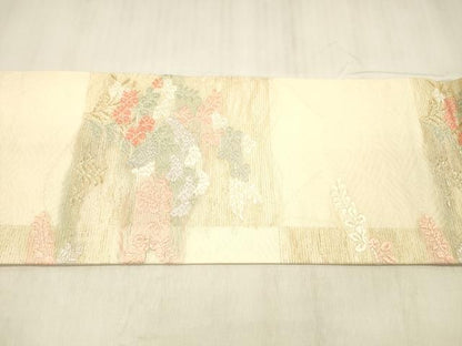 平和屋着物＊夏物 九寸名古屋帯 唐織 草花文 金糸 三越扱い 正絹 逸品 DABE6001cm