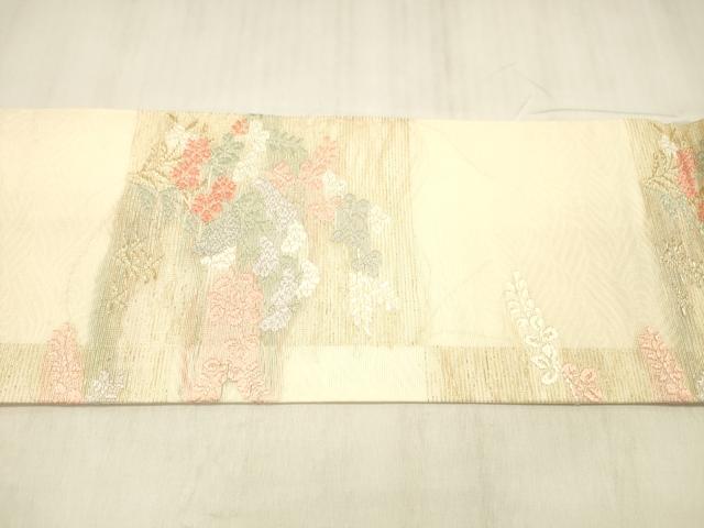 平和屋着物＊夏物 九寸名古屋帯 唐織 草花文 金糸 三越扱い 正絹 逸品 DABE6001cm