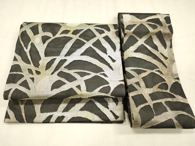 平和屋着物＊夏物 つけ帯 抽象文様 黒地 金銀糸 正絹 逸品 DABE6003cm