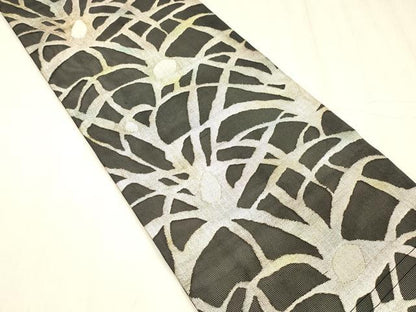 平和屋着物＊夏物 つけ帯 抽象文様 黒地 金銀糸 正絹 逸品 DABE6003cm