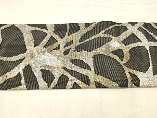 平和屋着物＊夏物 つけ帯 抽象文様 黒地 金銀糸 正絹 逸品 DABE6003cm