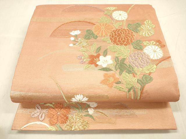 平和屋着物＊夏物 六通柄袋帯 唐織 霞に秋草 金糸 正絹 逸品 DABE6004cm
