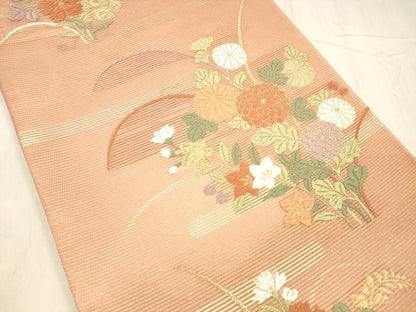 平和屋着物＊夏物 六通柄袋帯 唐織 霞に秋草 金糸 正絹 逸品 DABE6004cm
