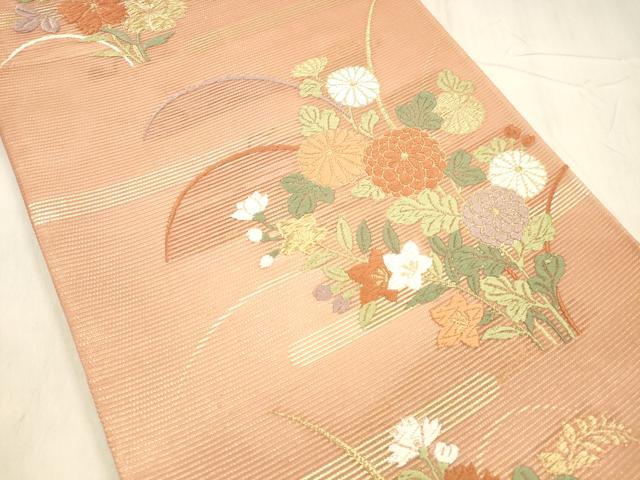平和屋着物＊夏物 六通柄袋帯 唐織 霞に秋草 金糸 正絹 逸品 DABE6004cm