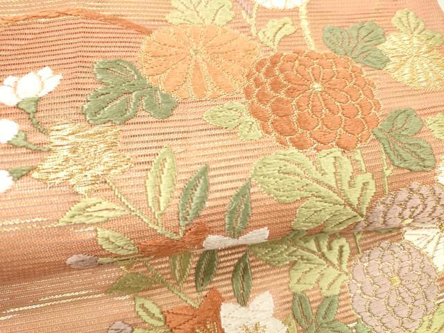 平和屋着物＊夏物 六通柄袋帯 唐織 霞に秋草 金糸 正絹 逸品 DABE6004cm