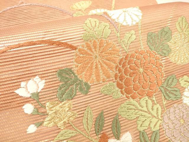 平和屋着物＊夏物 六通柄袋帯 唐織 霞に秋草 金糸 正絹 逸品 DABE6004cm
