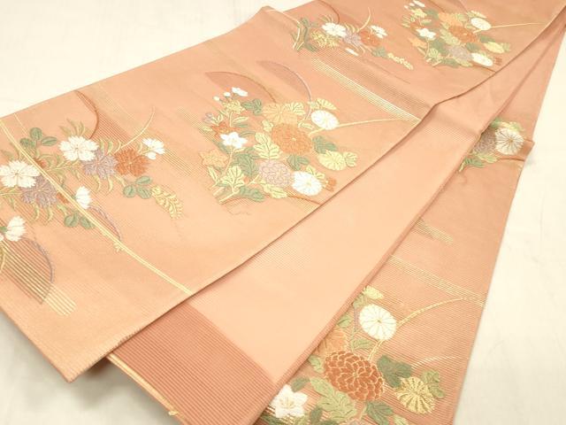 平和屋着物＊夏物 六通柄袋帯 唐織 霞に秋草 金糸 正絹 逸品 DABE6004cm