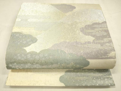 平和屋着物＊夏物　六通柄袋帯　遠山文　金銀糸　引箔　正絹　逸品　DABE6005cm
