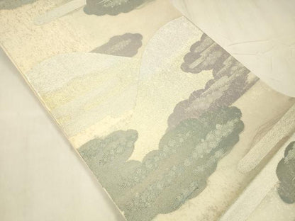 平和屋着物＊夏物　六通柄袋帯　遠山文　金銀糸　引箔　正絹　逸品　DABE6005cm