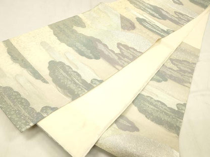 平和屋着物＊夏物　六通柄袋帯　遠山文　金銀糸　引箔　正絹　逸品　DABE6005cm