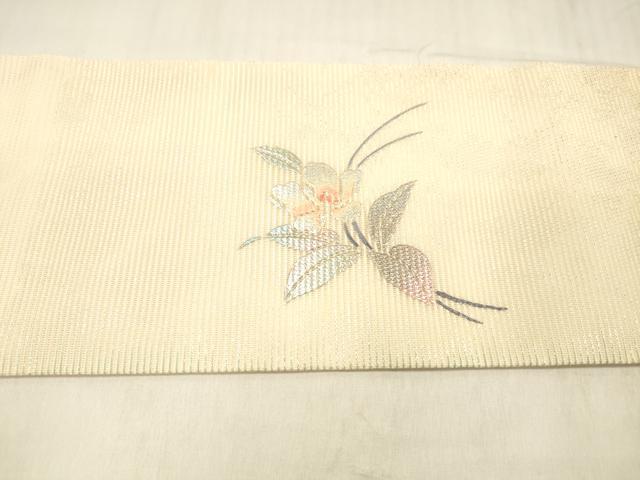 平和屋着物＊夏物 九寸名古屋帯 刺繍 花蝶文 銀彩 正絹