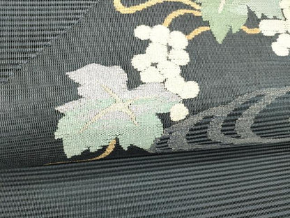 平和屋着物＊夏物　絽綴れ　八寸名古屋帯　流水葡萄蔦の葉文　金銀糸　正絹　逸品　DABE6011cm