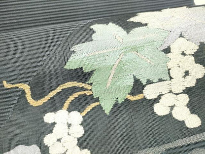 平和屋着物＊夏物　絽綴れ　八寸名古屋帯　流水葡萄蔦の葉文　金銀糸　正絹　逸品　DABE6011cm