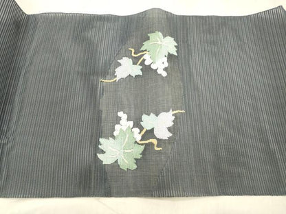 平和屋着物＊夏物　絽綴れ　八寸名古屋帯　流水葡萄蔦の葉文　金銀糸　正絹　逸品　DABE6011cm