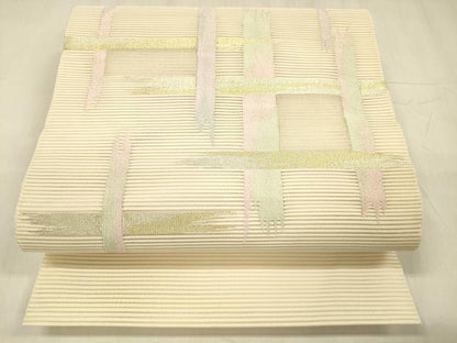 平和屋着物＊夏物 絽綴れ 八寸名古屋帯 抽象文様 金銀糸 正絹 逸品 DABE6012cm