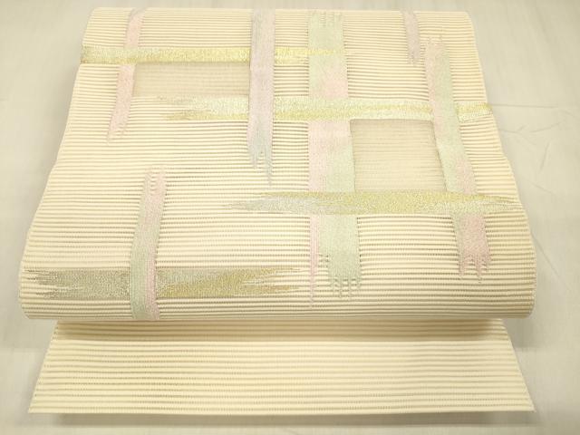平和屋着物＊夏物 絽綴れ 八寸名古屋帯 抽象文様 金銀糸 正絹 逸品 DABE6012cm