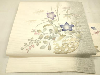 平和屋着物＊夏物 絽塩瀬 九寸名古屋帯 作家物 手描き 籠花文 正絹 逸品 DABE6013cm