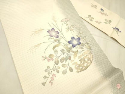 平和屋着物＊夏物 絽塩瀬 九寸名古屋帯 作家物 手描き 籠花文 正絹 逸品 DABE6013cm