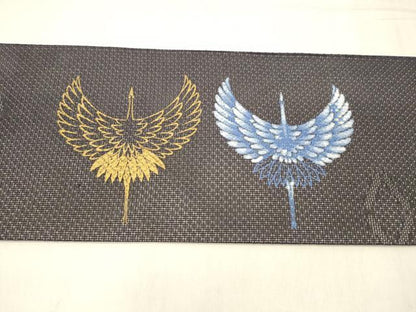 平和屋着物＊夏物 九寸名古屋帯 飛鶴文 黒地 金彩 正絹 逸品 DABE6015cm
