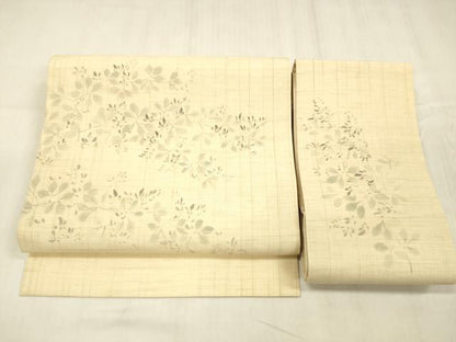 平和屋着物＊夏物 つけ帯 手描き 枝葉文 麻 逸品 DABE6017cm