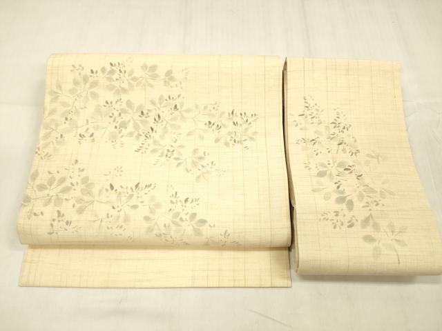 平和屋着物＊夏物 つけ帯 手描き 枝葉文 麻 逸品 DABE6017cm