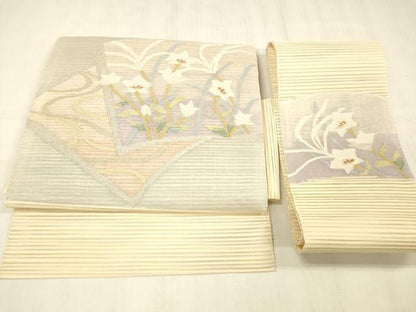 平和屋着物＊夏物　絽綴れ　つけ帯　草花文　金銀糸　正絹　逸品　DABE6018cm