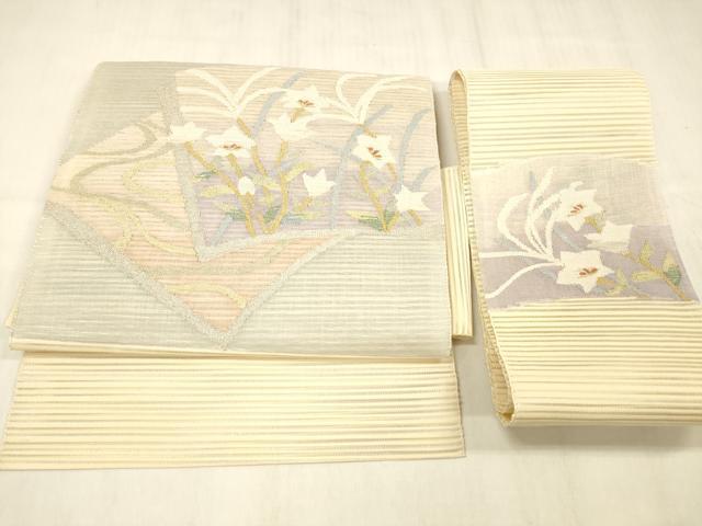 平和屋着物＊夏物　絽綴れ　つけ帯　草花文　金銀糸　正絹　逸品　DABE6018cm