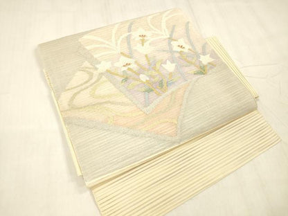 平和屋着物＊夏物　絽綴れ　つけ帯　草花文　金銀糸　正絹　逸品　DABE6018cm