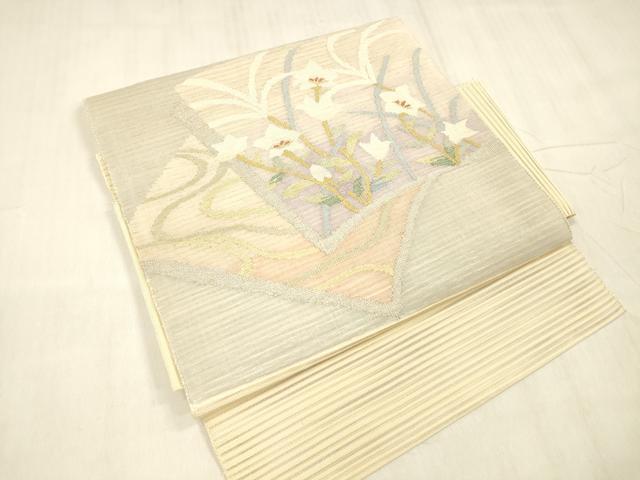 平和屋着物＊夏物　絽綴れ　つけ帯　草花文　金銀糸　正絹　逸品　DABE6018cm