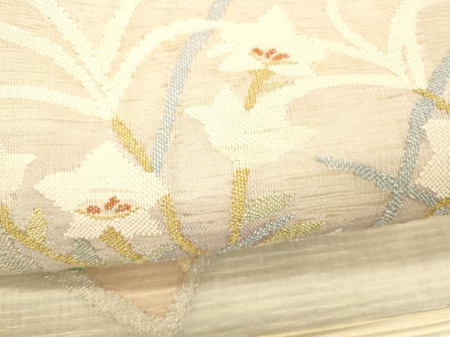 平和屋着物＊夏物　絽綴れ　つけ帯　草花文　金銀糸　正絹　逸品　DABE6018cm