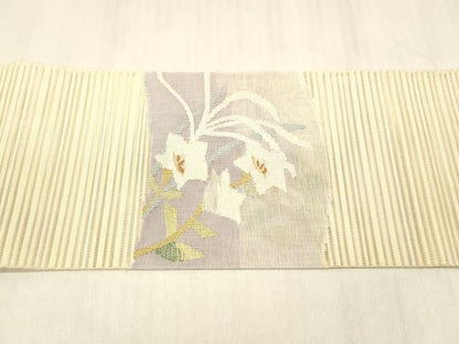 平和屋着物＊夏物　絽綴れ　つけ帯　草花文　金銀糸　正絹　逸品　DABE6018cm